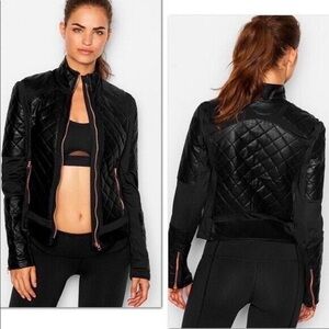 Victoria Secret Sport Women's Black Quilted Biker Jacket. Faux letter. Size S